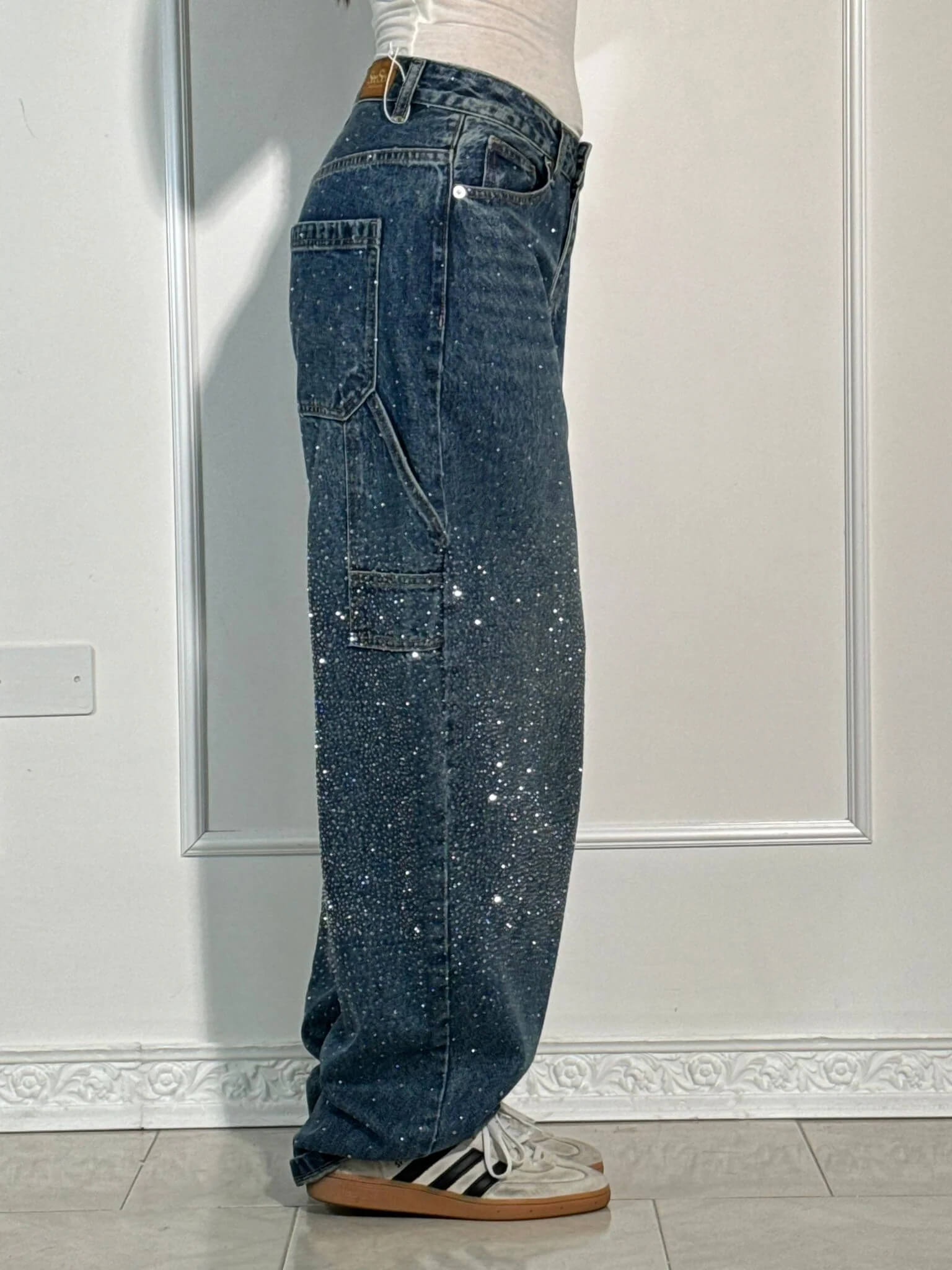 High-Waisted Glitter Baggy Jeans for Women