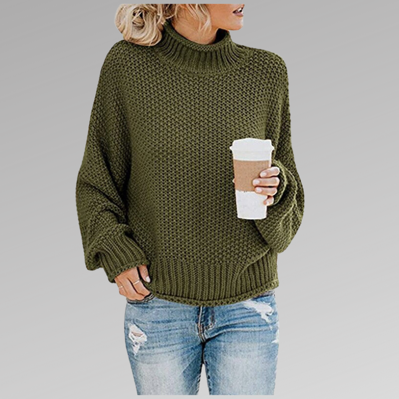 Women's Oversized Cable-Knit Roll Neck Sweater