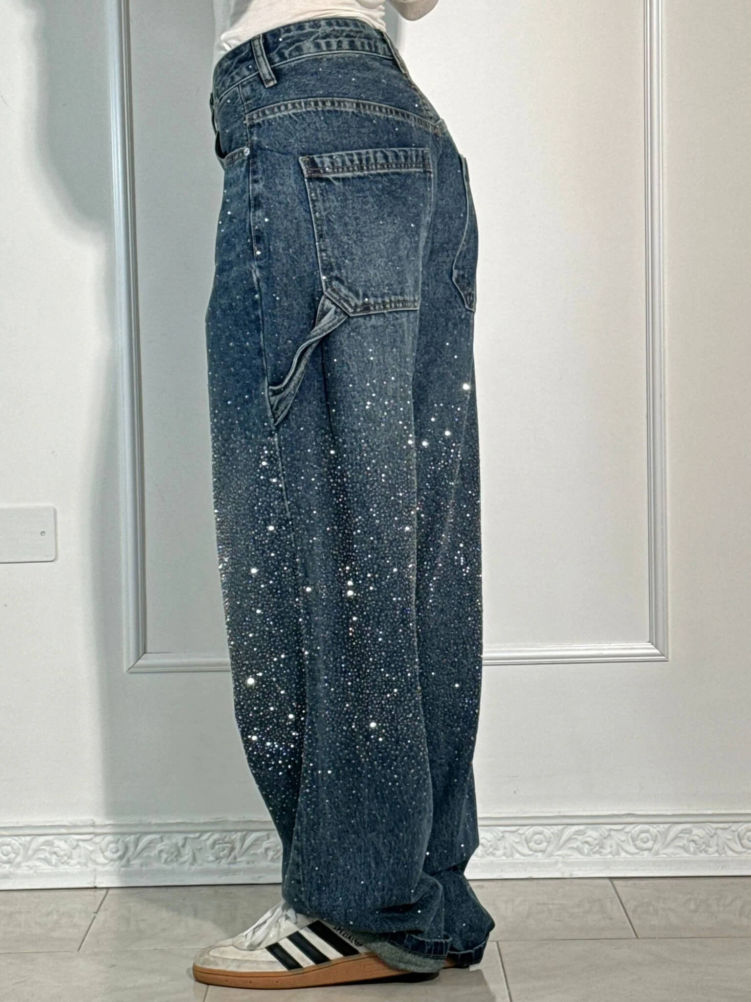 High-Waisted Glitter Baggy Jeans for Women