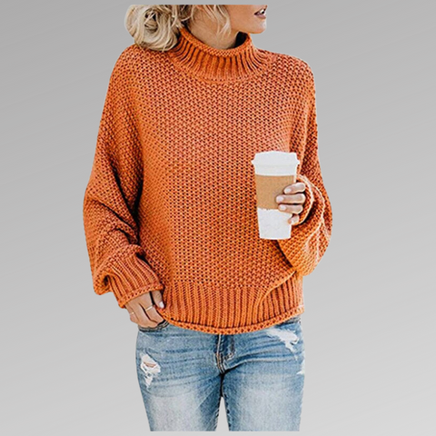 Women's Oversized Cable-Knit Roll Neck Sweater