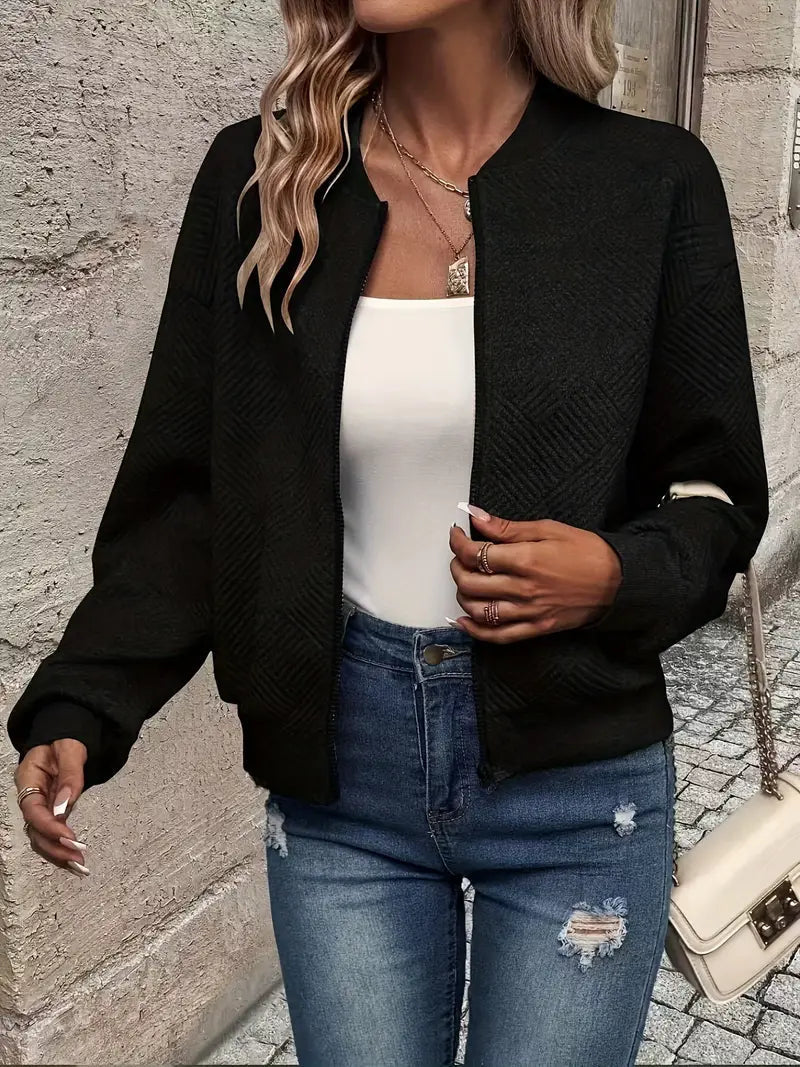 Women's Lightweight Zip-Up Bomber Jacket with Ribbed Cuffs