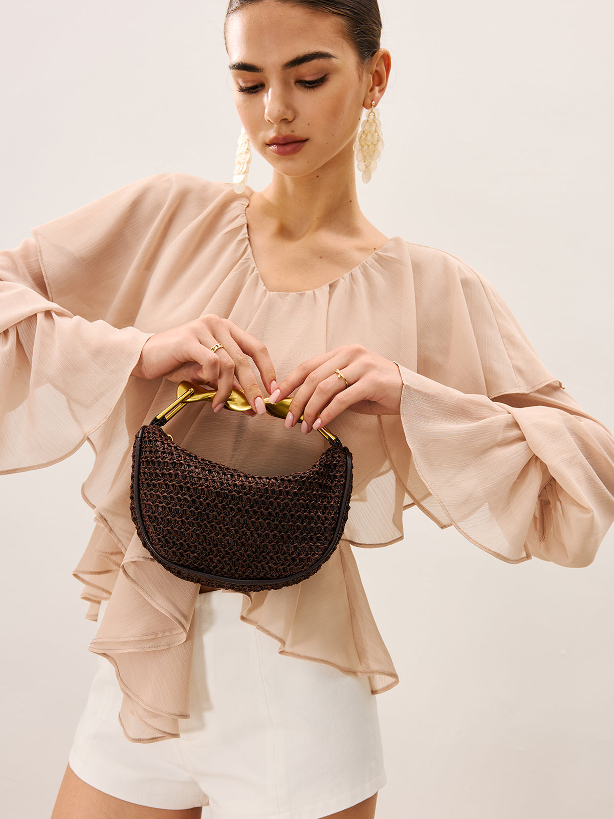 Ella & Rose - Woven Handbag with Gold Accent