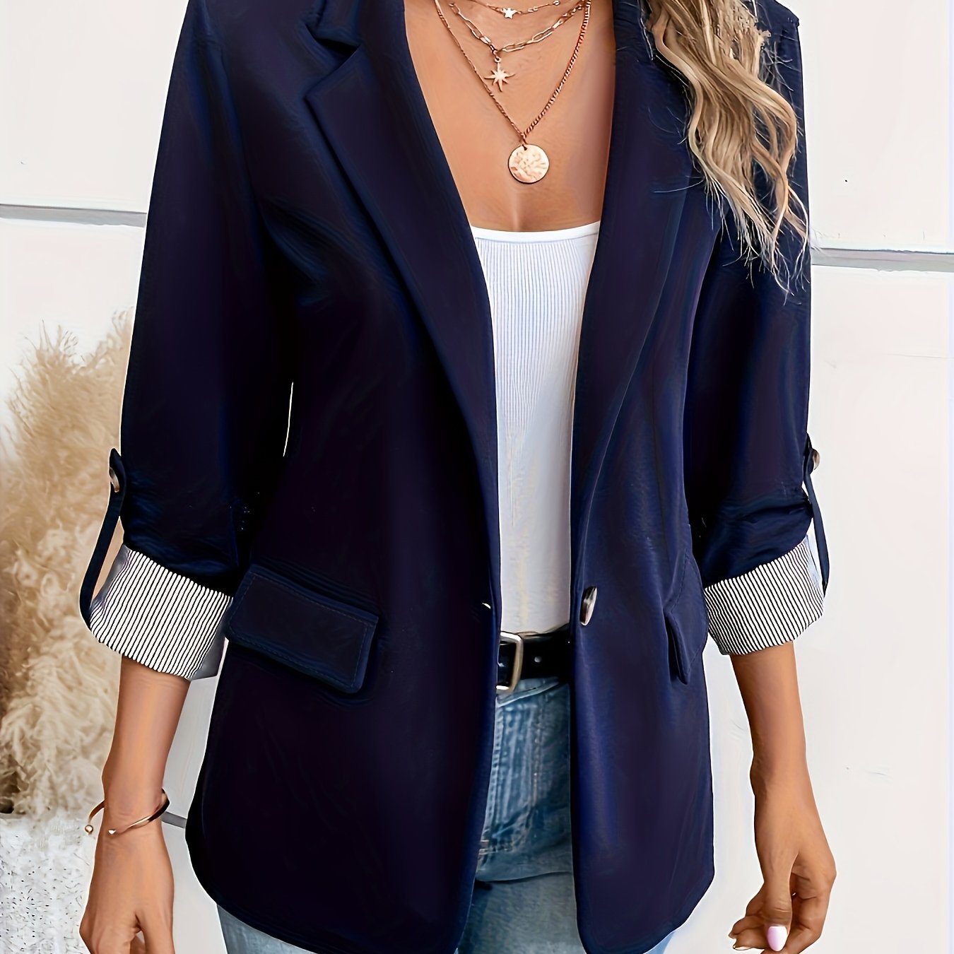Lieke - Blazer with Rolled Sleeves and Single Button Fastening