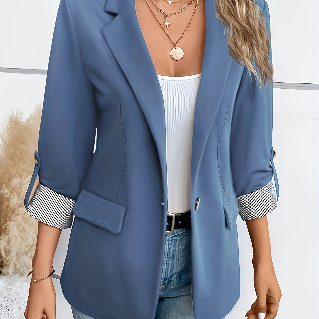 Lieke - Blazer with Rolled Sleeves and Single Button Fastening