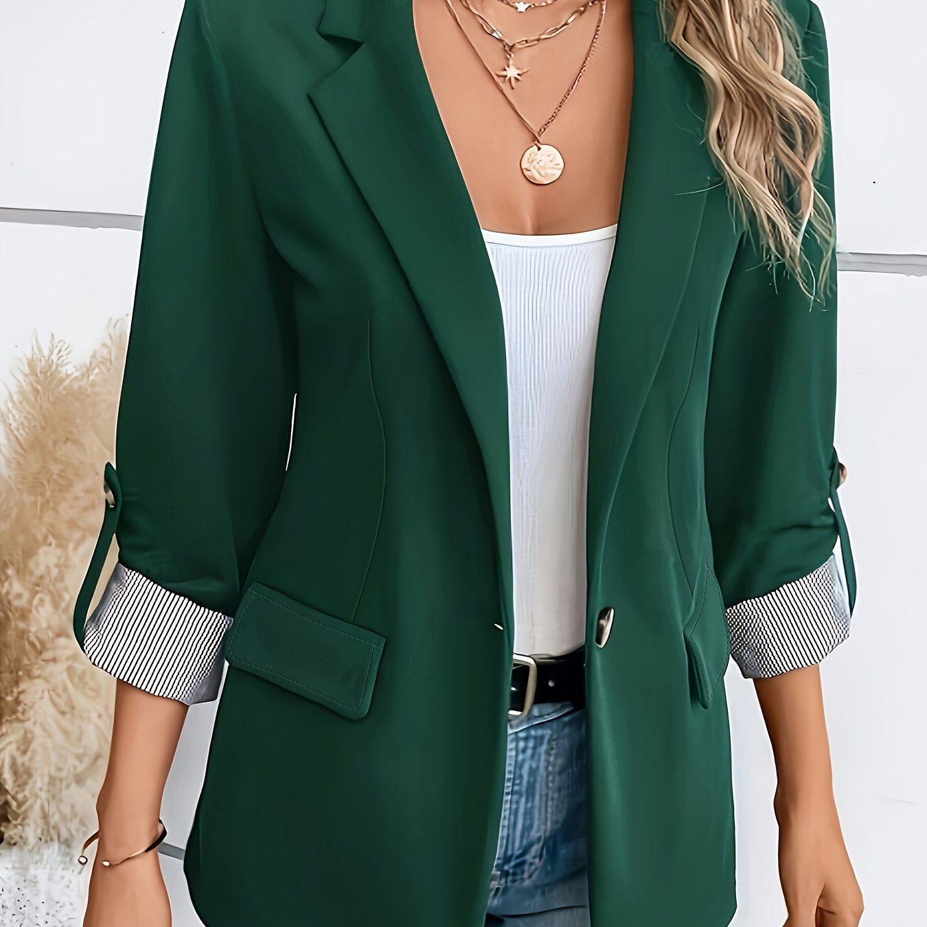 Lieke - Blazer with Rolled Sleeves and Single Button Fastening