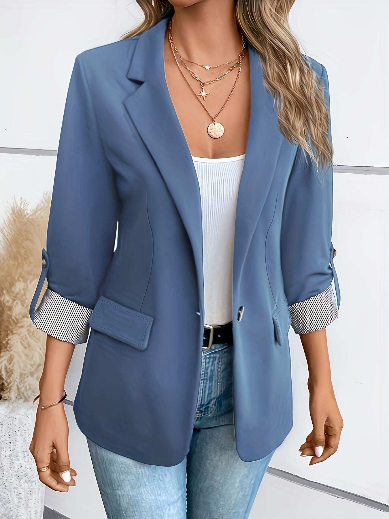 Lieke - Blazer with Rolled Sleeves and Single Button Fastening