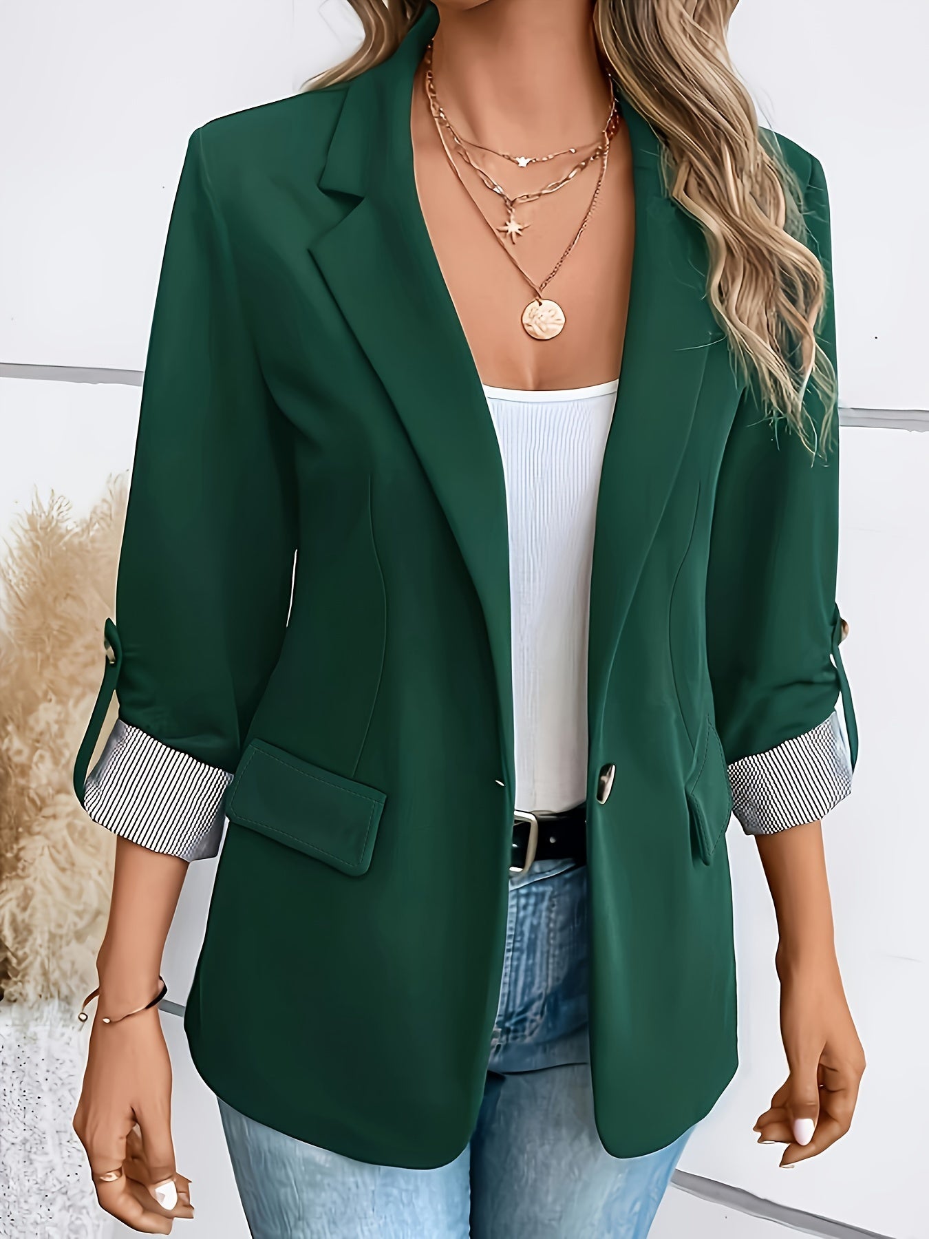 Lieke - Blazer with Rolled Sleeves and Single Button Fastening
