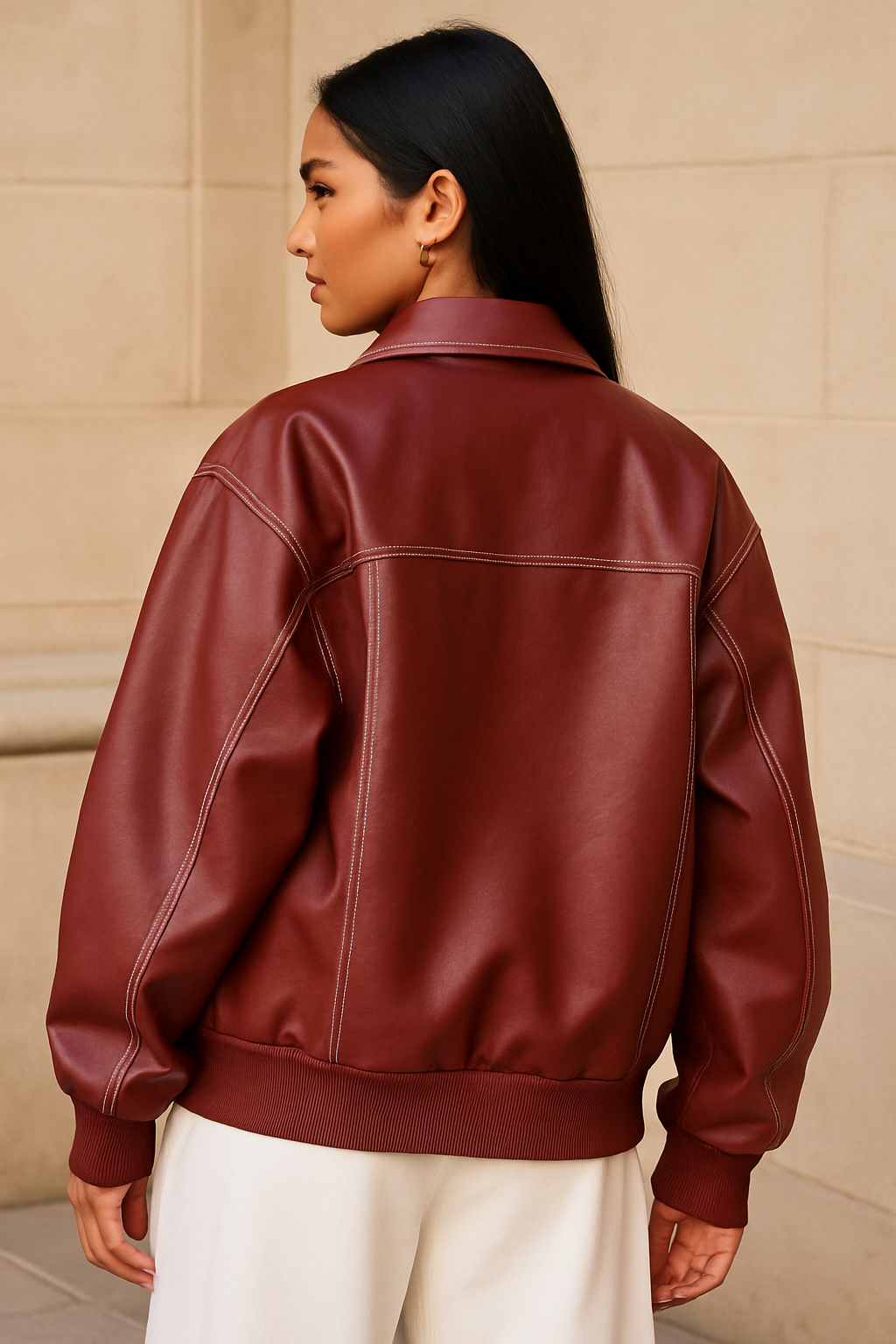 Zara - Red Oversized Leather Jacket