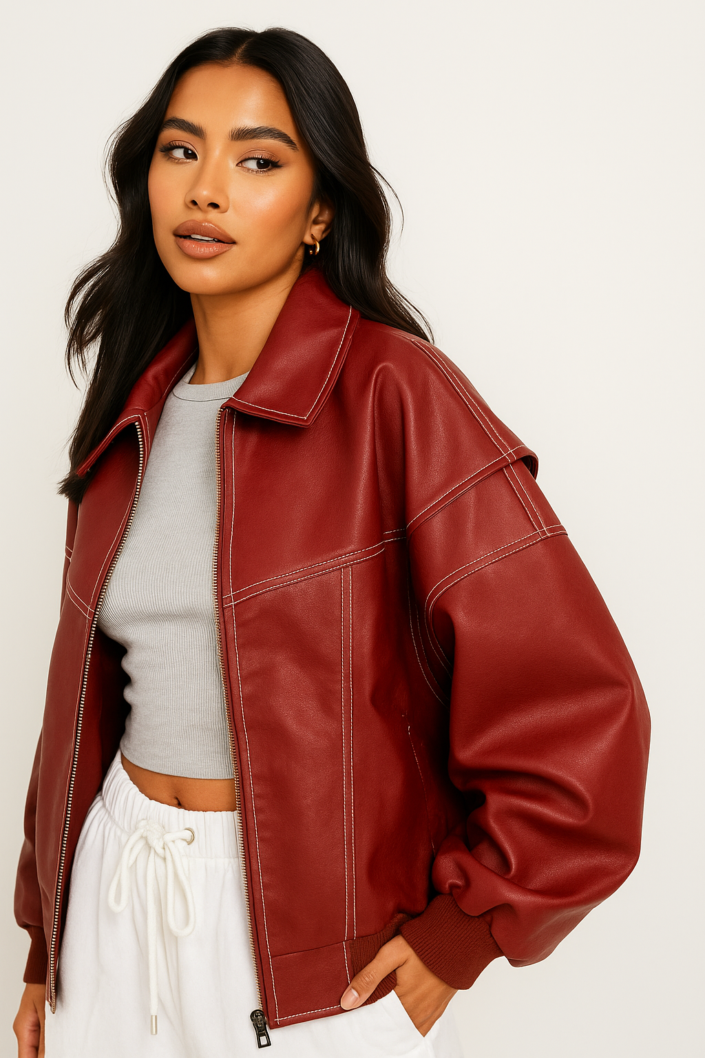 Zara - Red Oversized Leather Jacket