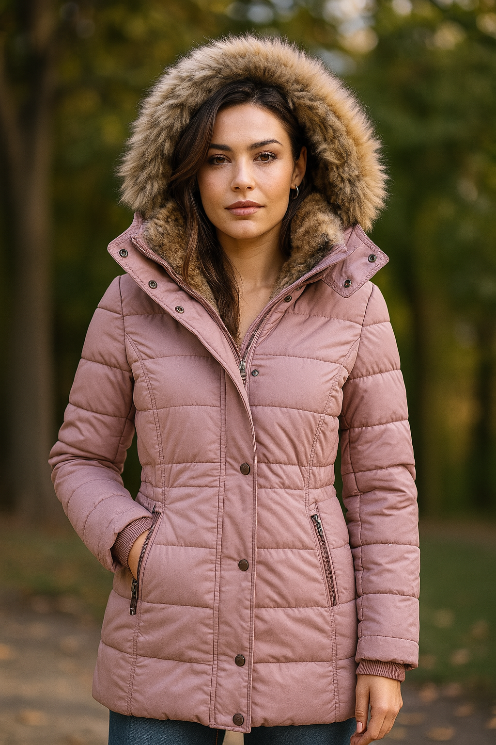 Women's Winter Puffer Jacket with Cozy Faux Fur Hood