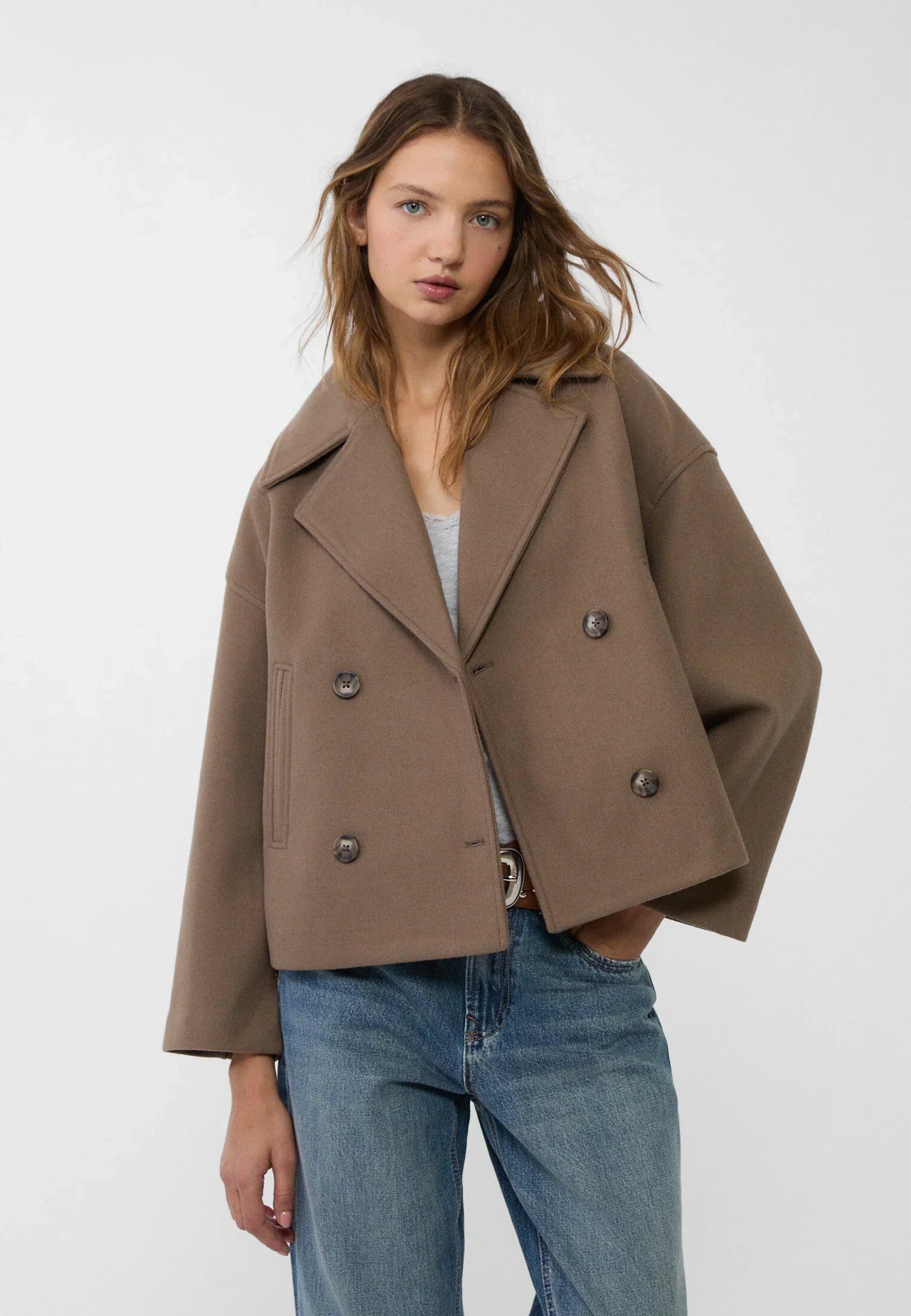 Jitske - Stylish Short Peacoat with Double Button Closure