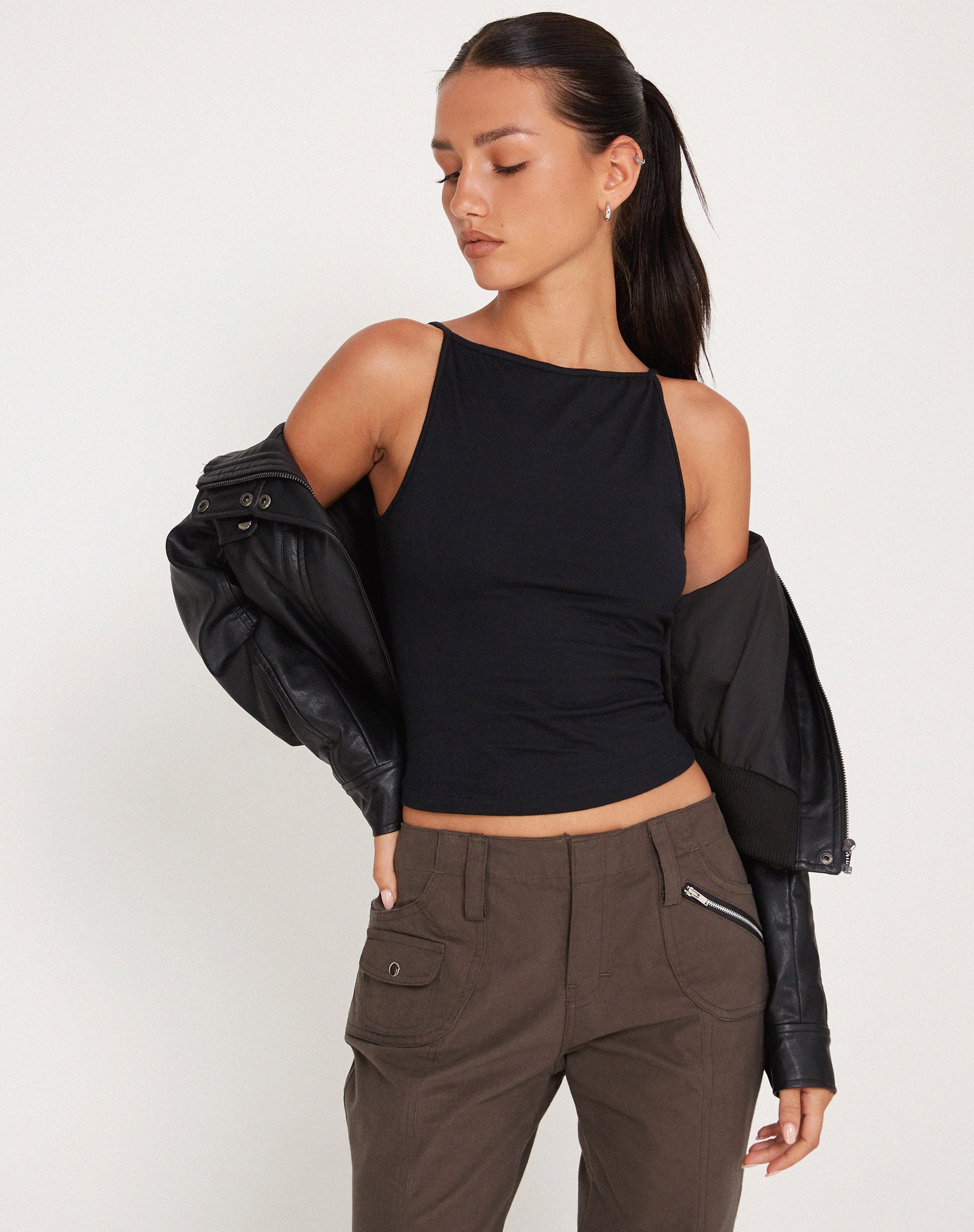 Lynn - Sleek Black Halter Top