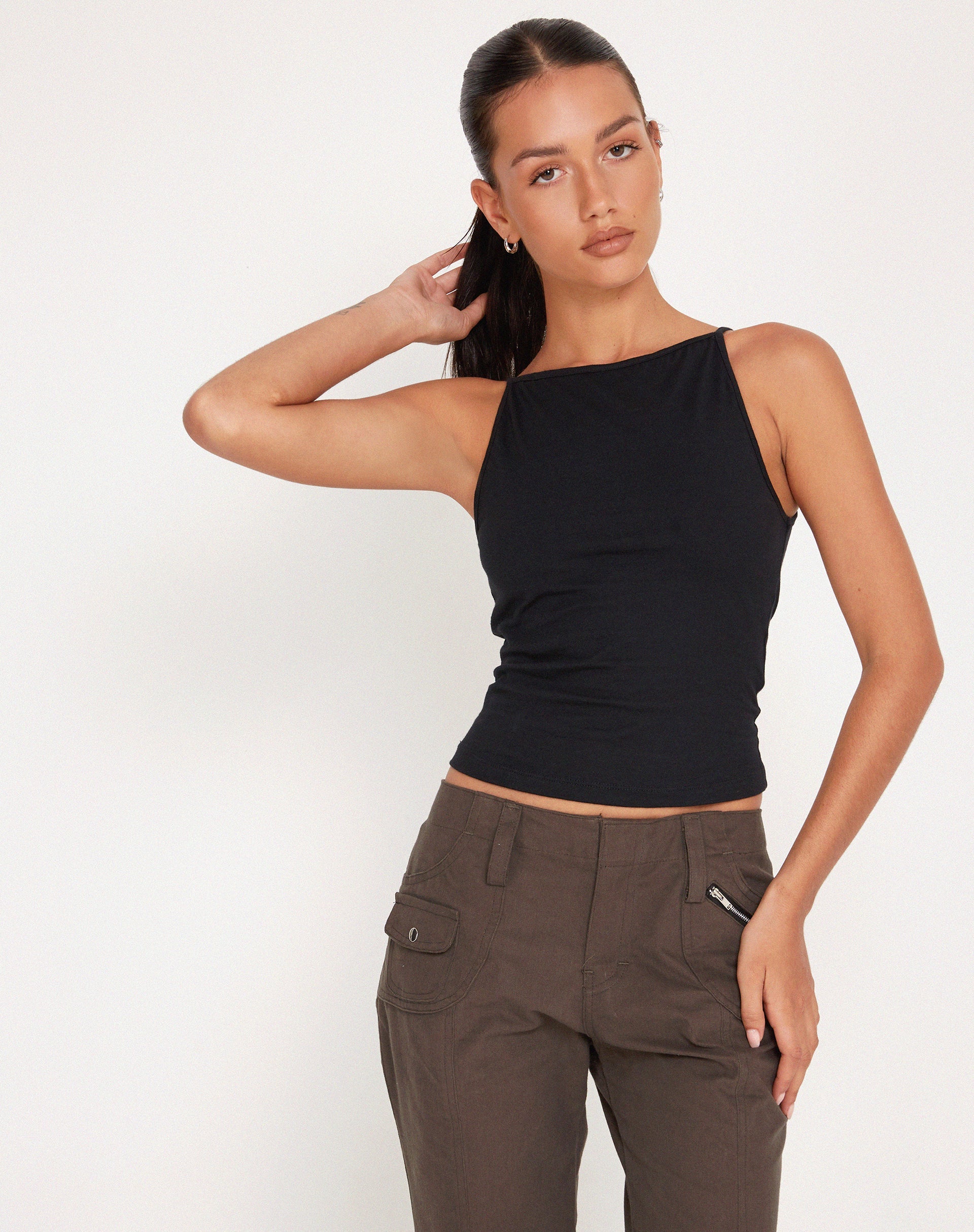 Lynn - Sleek Black Halter Top