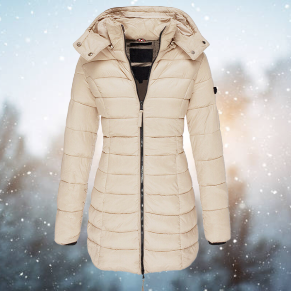 Women's Hooded Long Winter Puffer Jacket with Full Zip