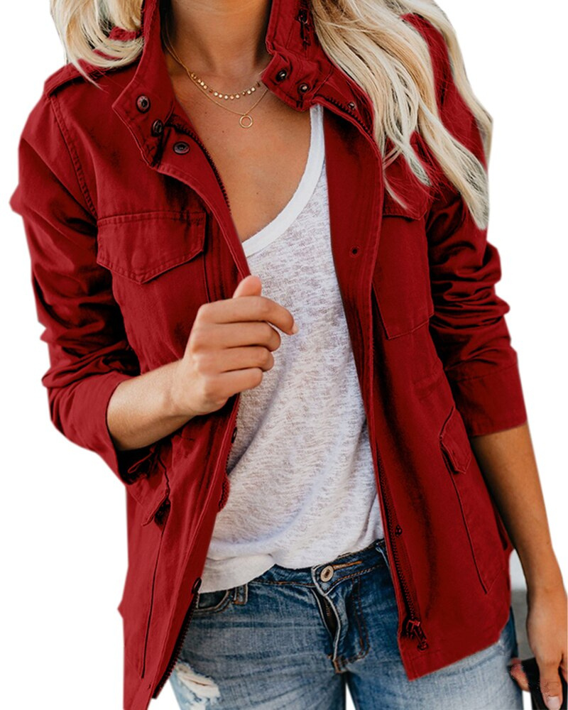 Women's Zip-Up Utility Pocket Mid-Length Jacket