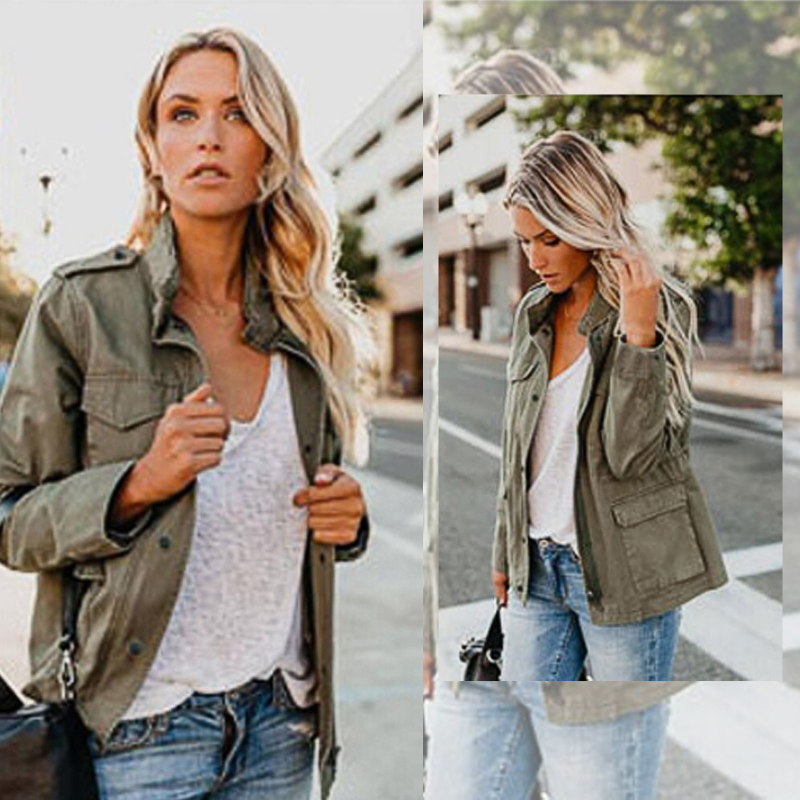 Women's Zip-Up Utility Pocket Mid-Length Jacket