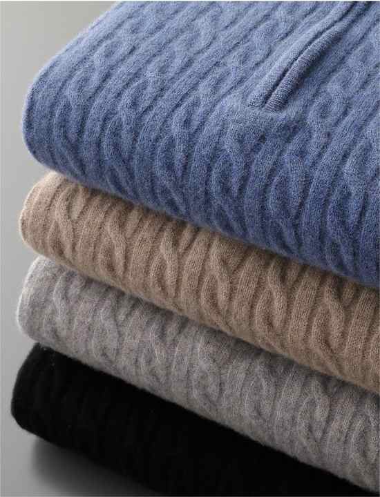 Deneb Cashmere Woven Half-Zip Pullover