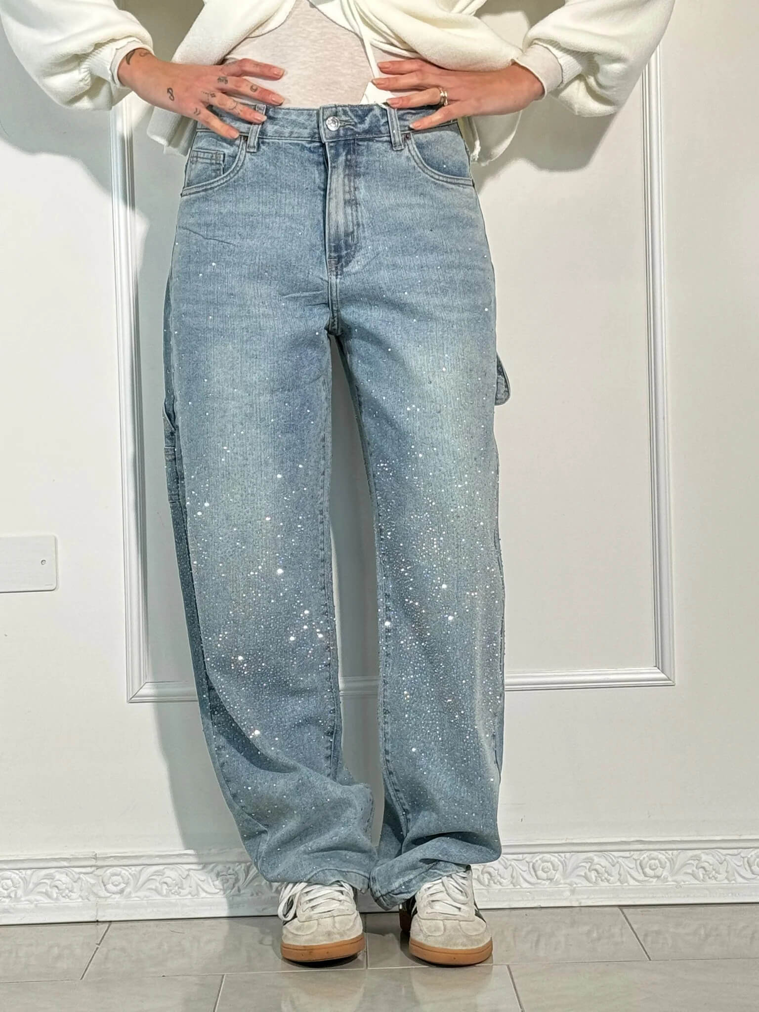 High-Waisted Glitter Baggy Jeans for Women