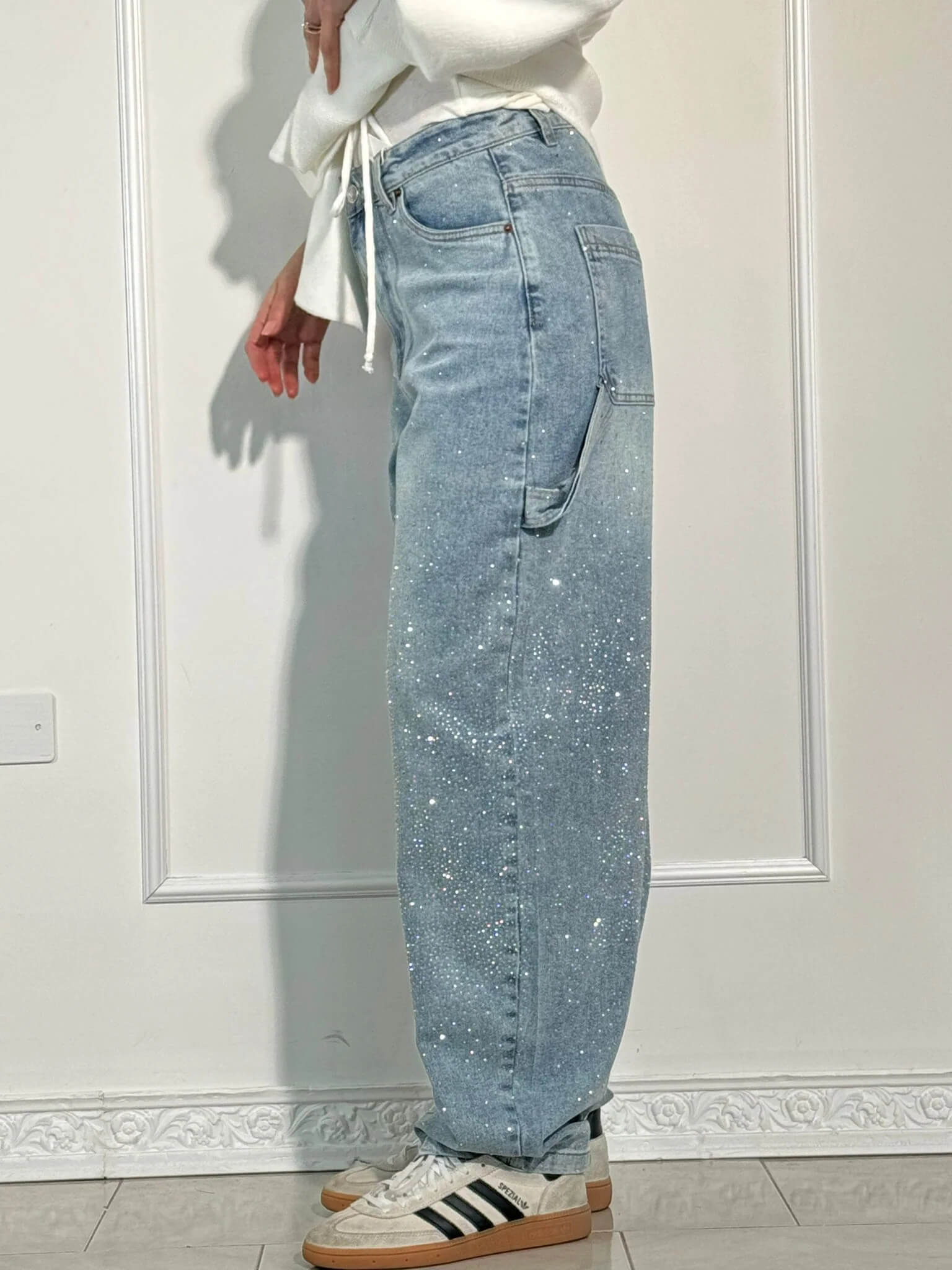 High-Waisted Glitter Baggy Jeans for Women