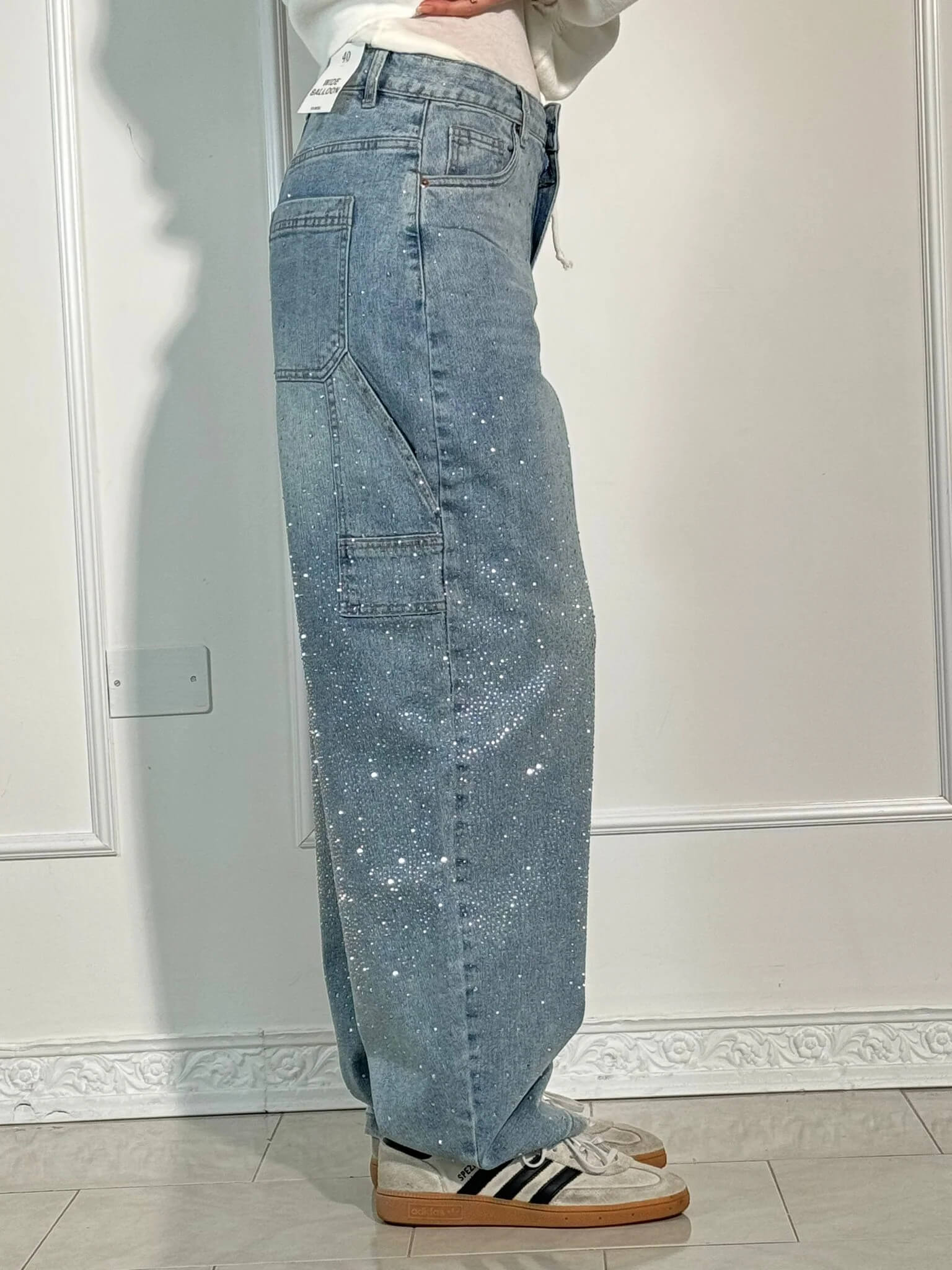 High-Waisted Glitter Baggy Jeans for Women