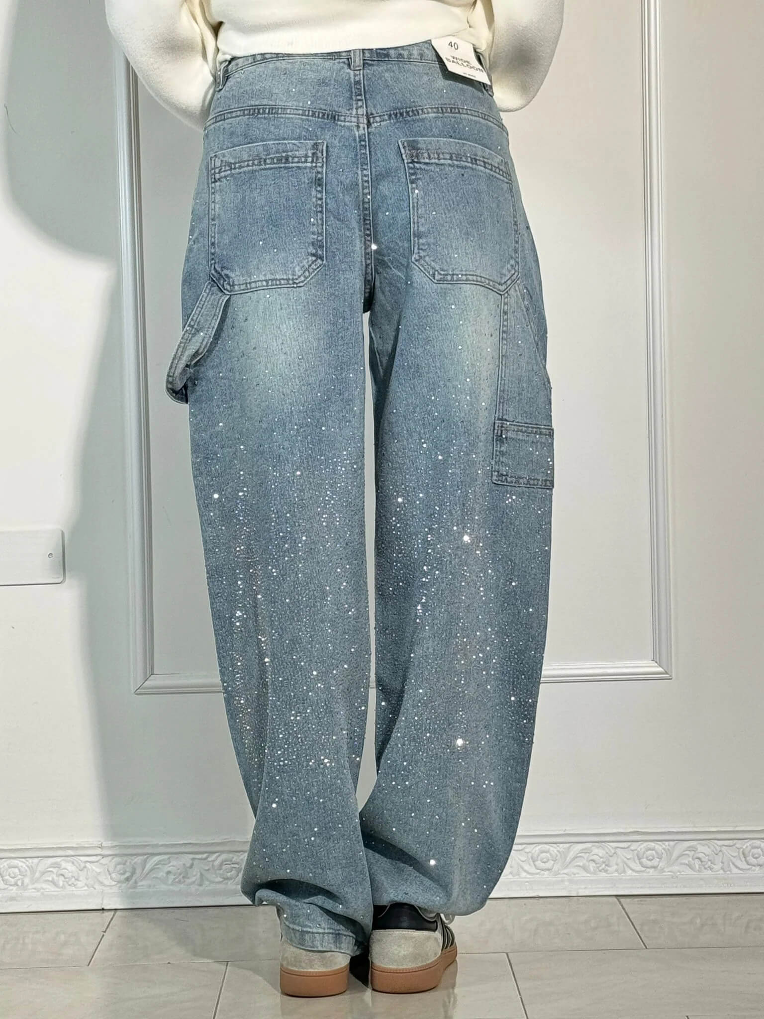 High-Waisted Glitter Baggy Jeans for Women