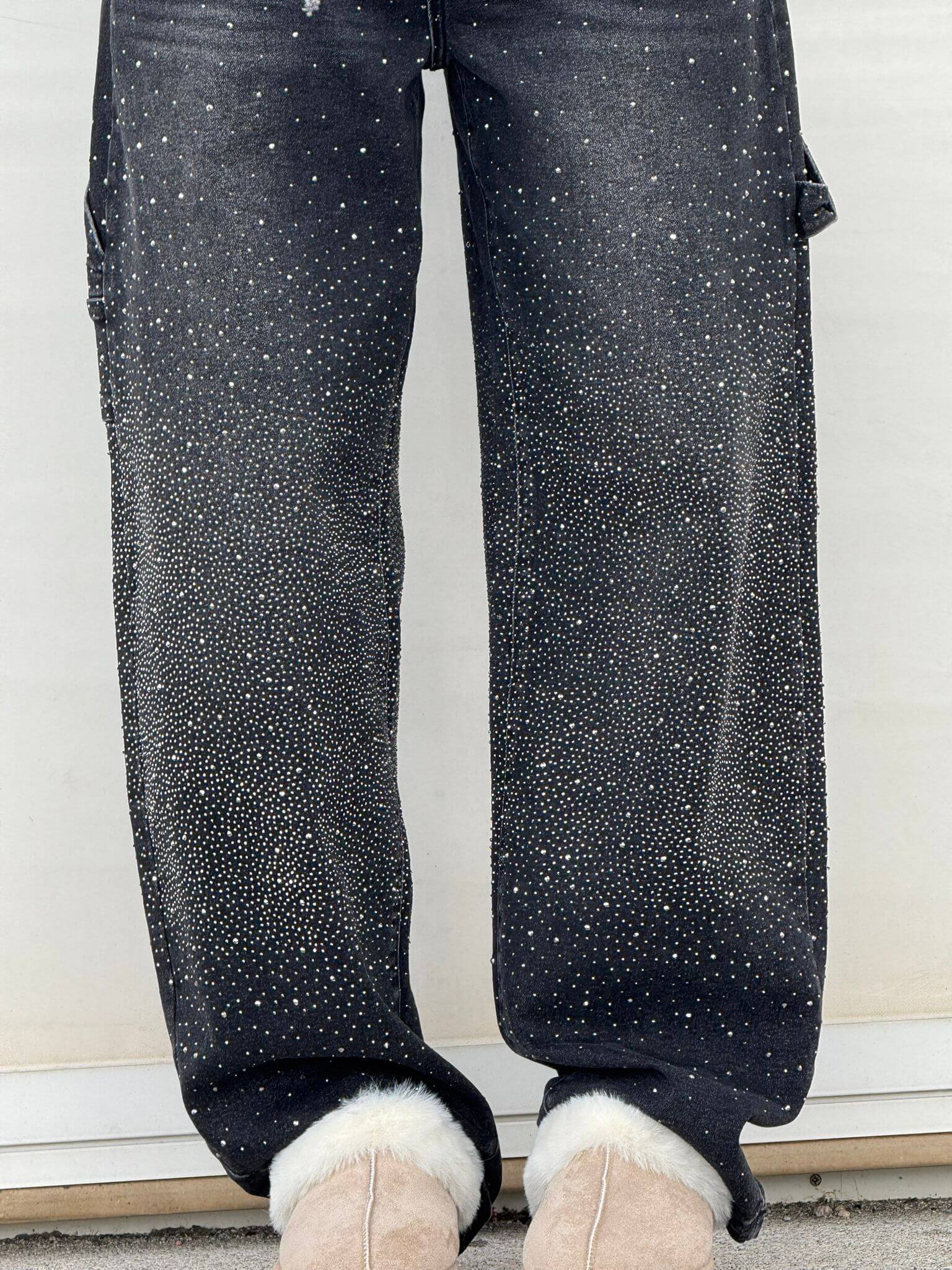 High-Waisted Glitter Baggy Jeans for Women