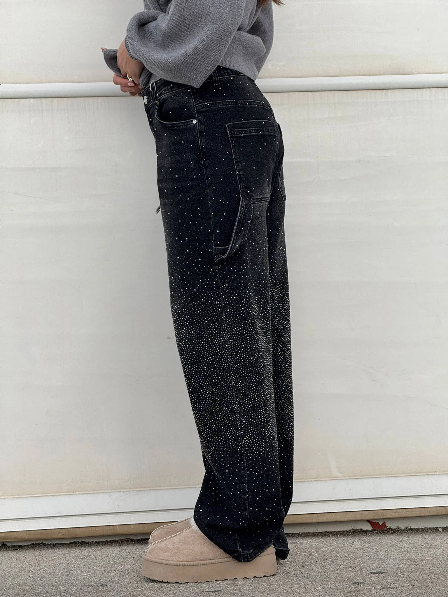 High-Waisted Glitter Baggy Jeans for Women