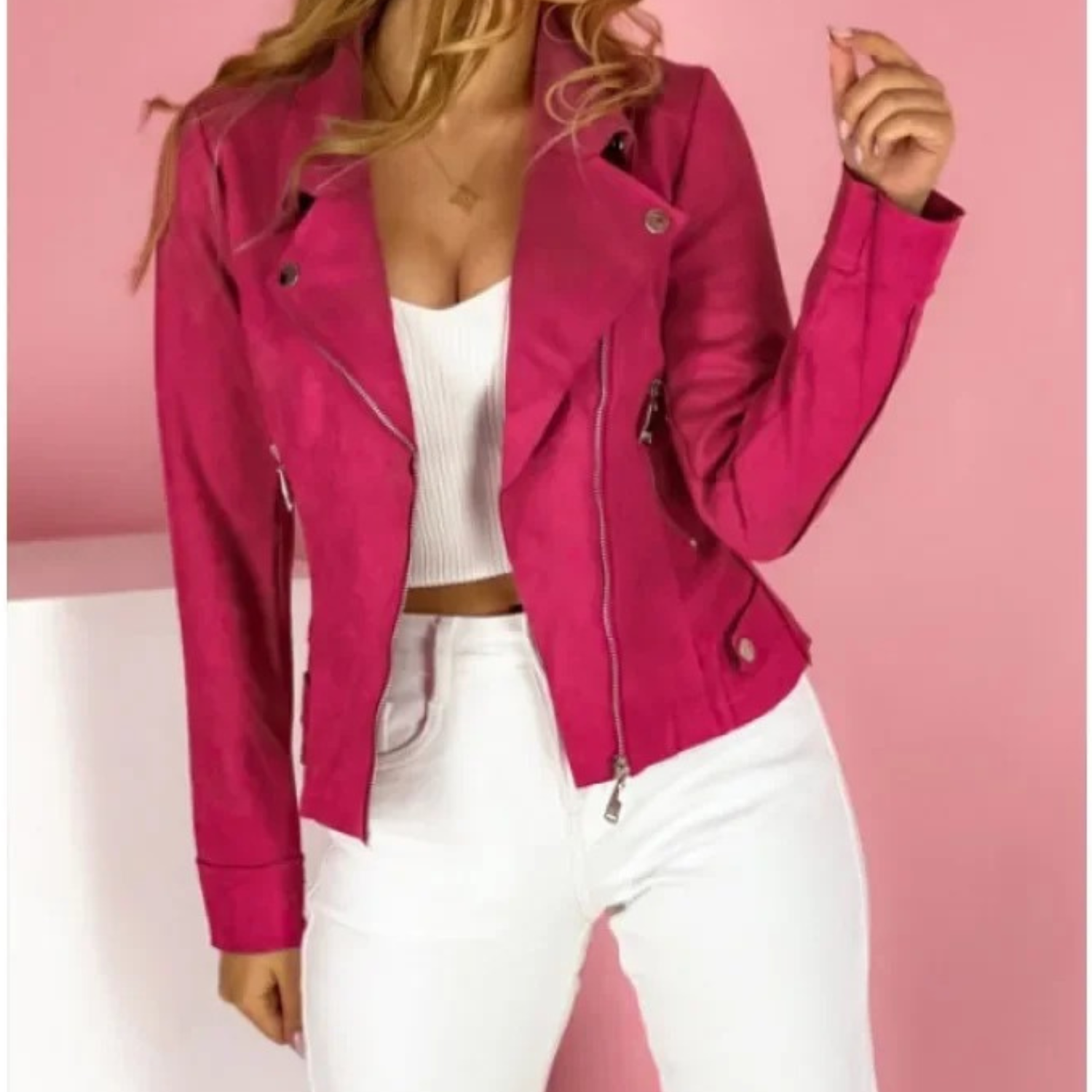 Ilana - Vibrant Suede Biker Jacket