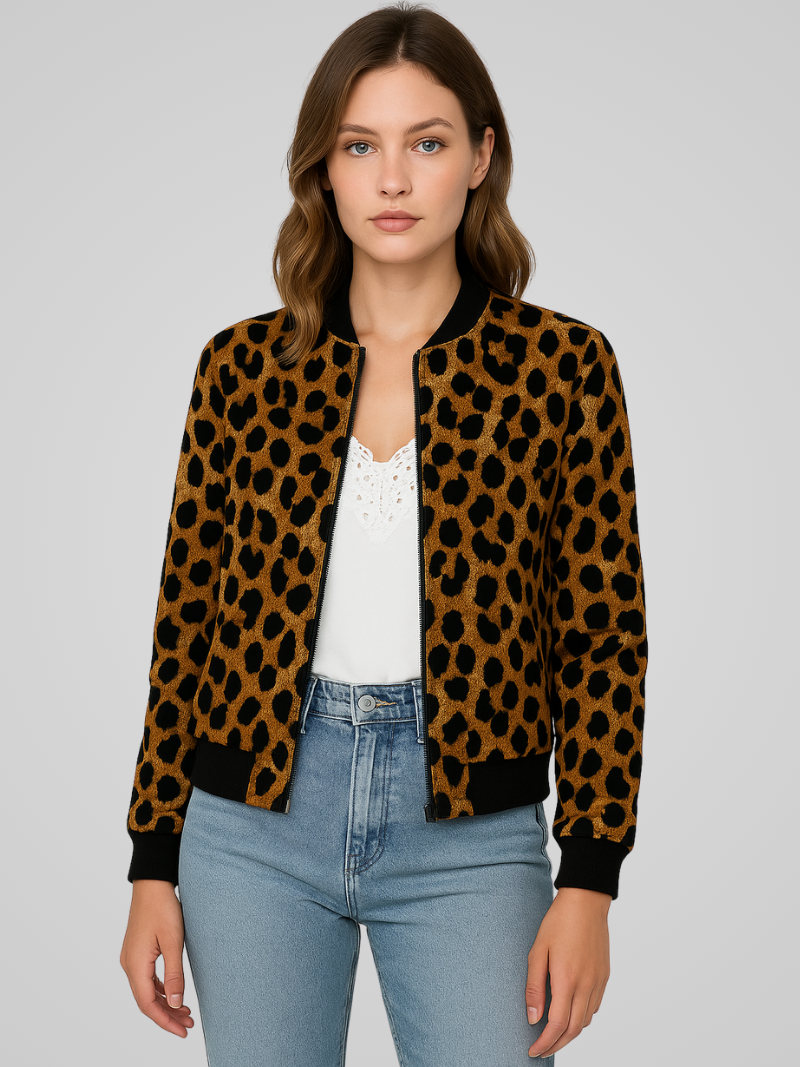 Veerle - Leopard Print Bomber Jacket