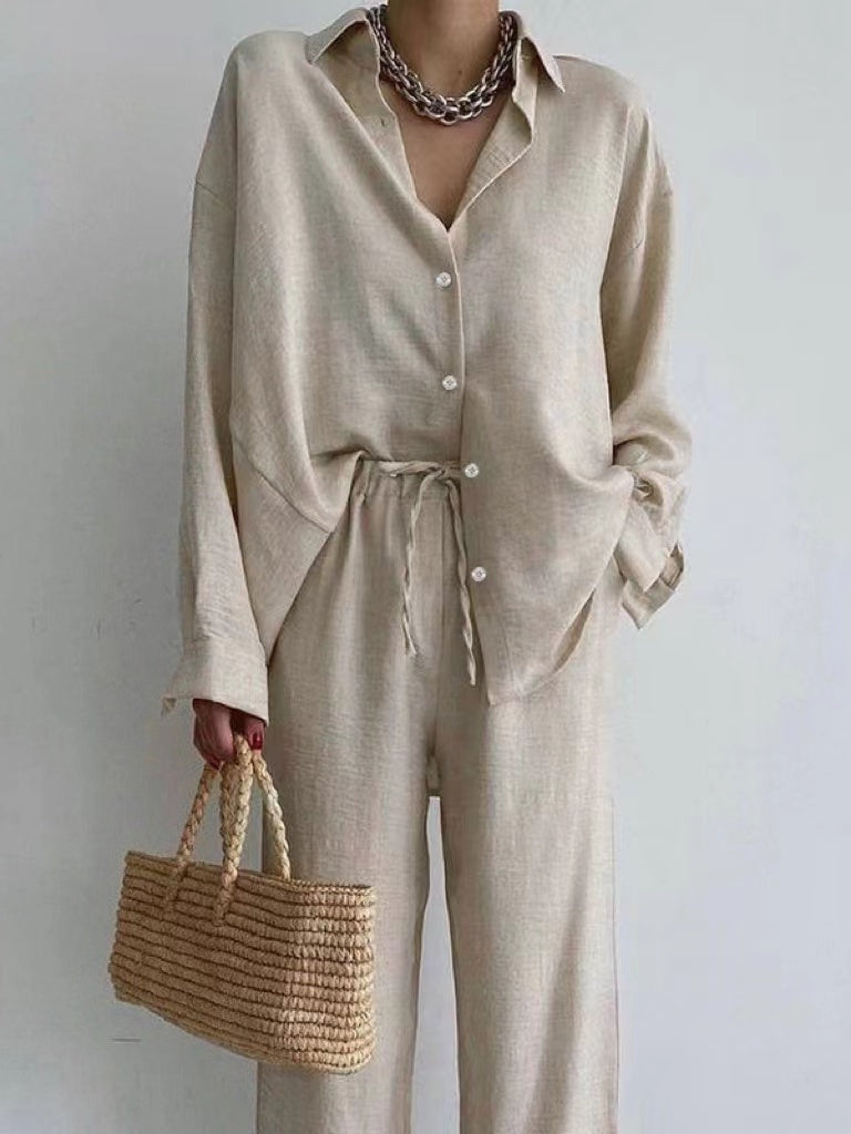 Dominique - Linen Blouse and Wide-Leg Trouser Set