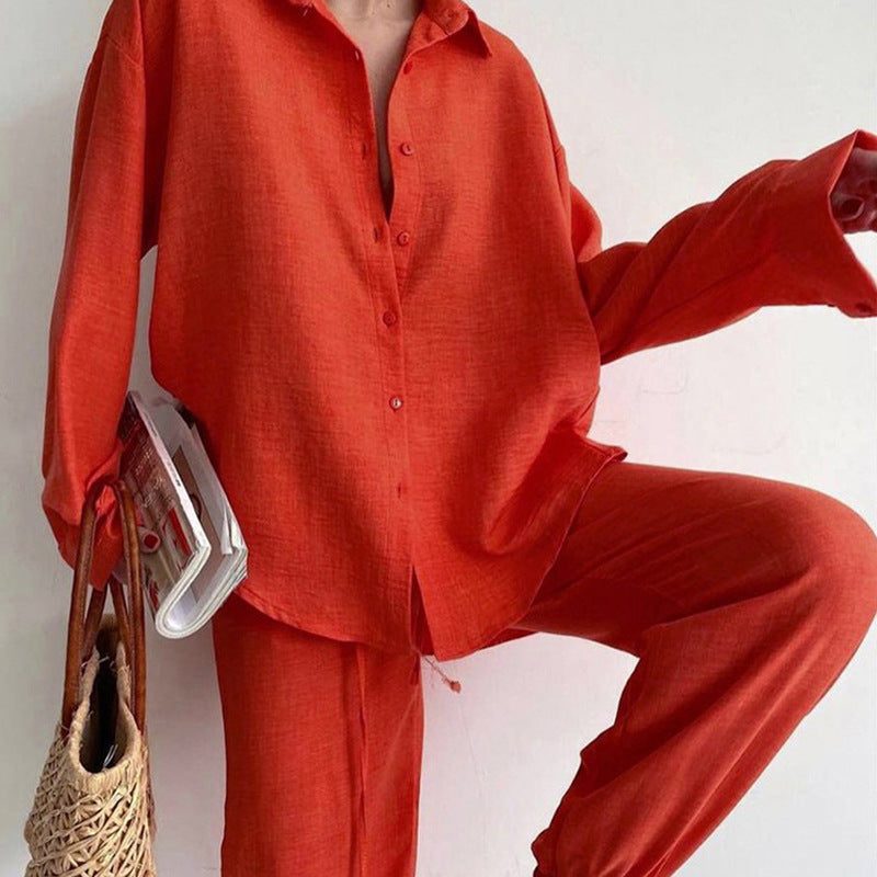 Dominique - Linen Blouse and Wide-Leg Trouser Set