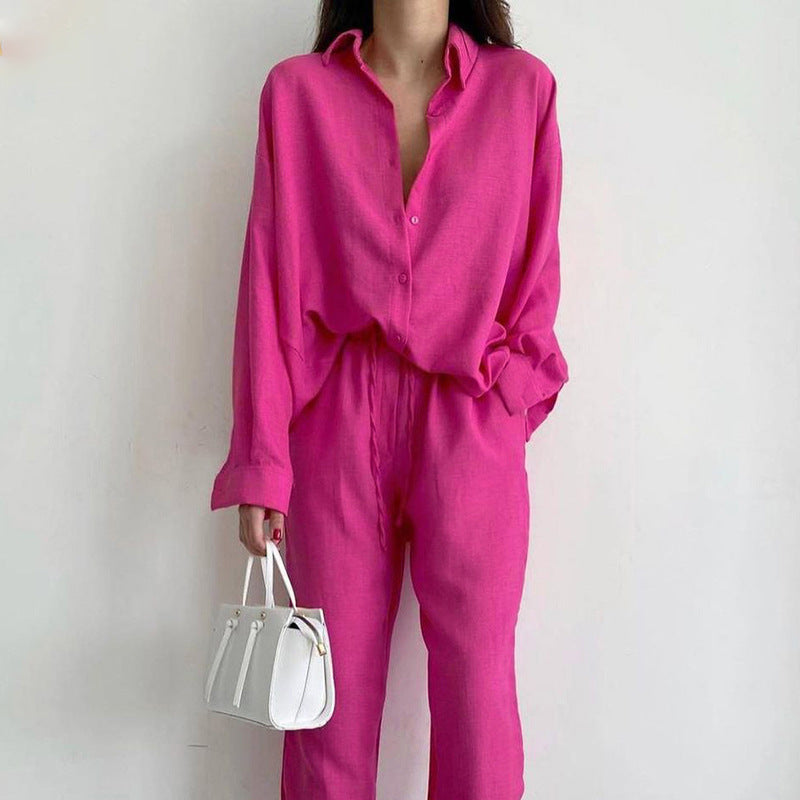 Dominique - Linen Blouse and Wide-Leg Trouser Set