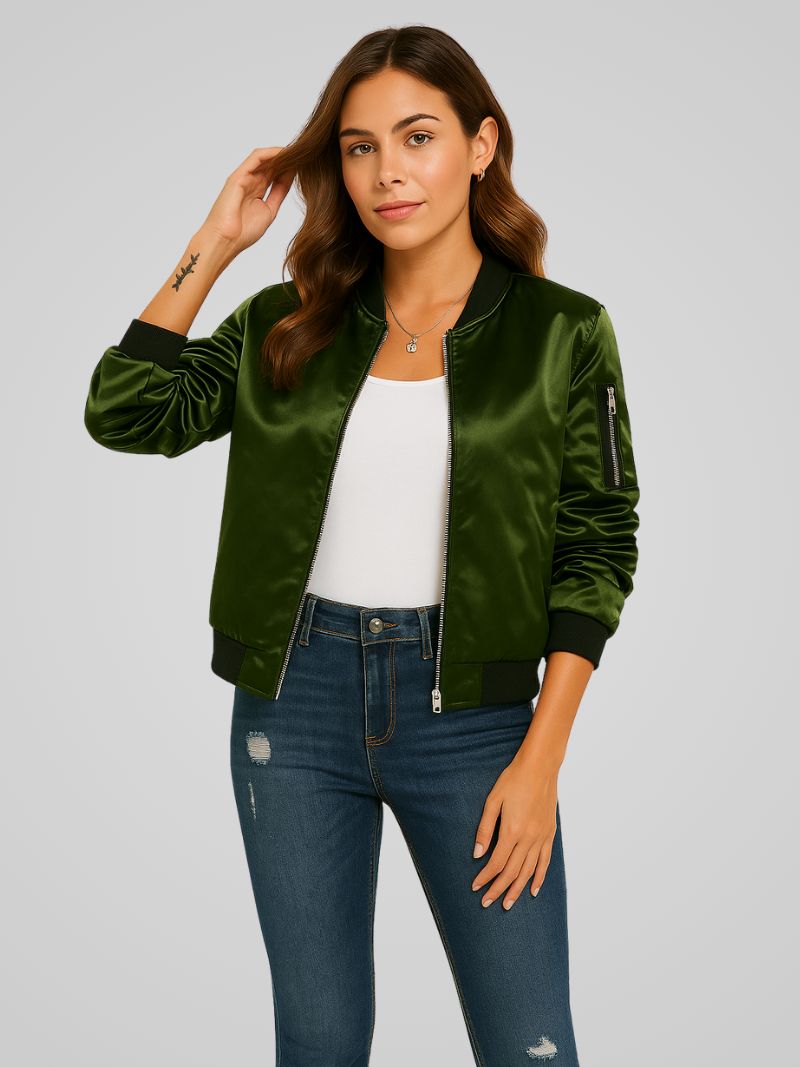 Mila - Chic Sheen Bomber Jacket