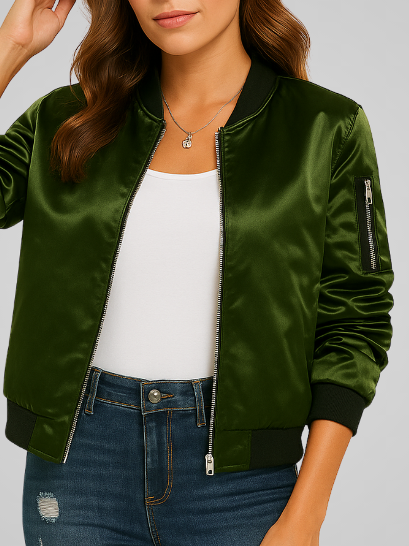 Mila - Chic Sheen Bomber Jacket