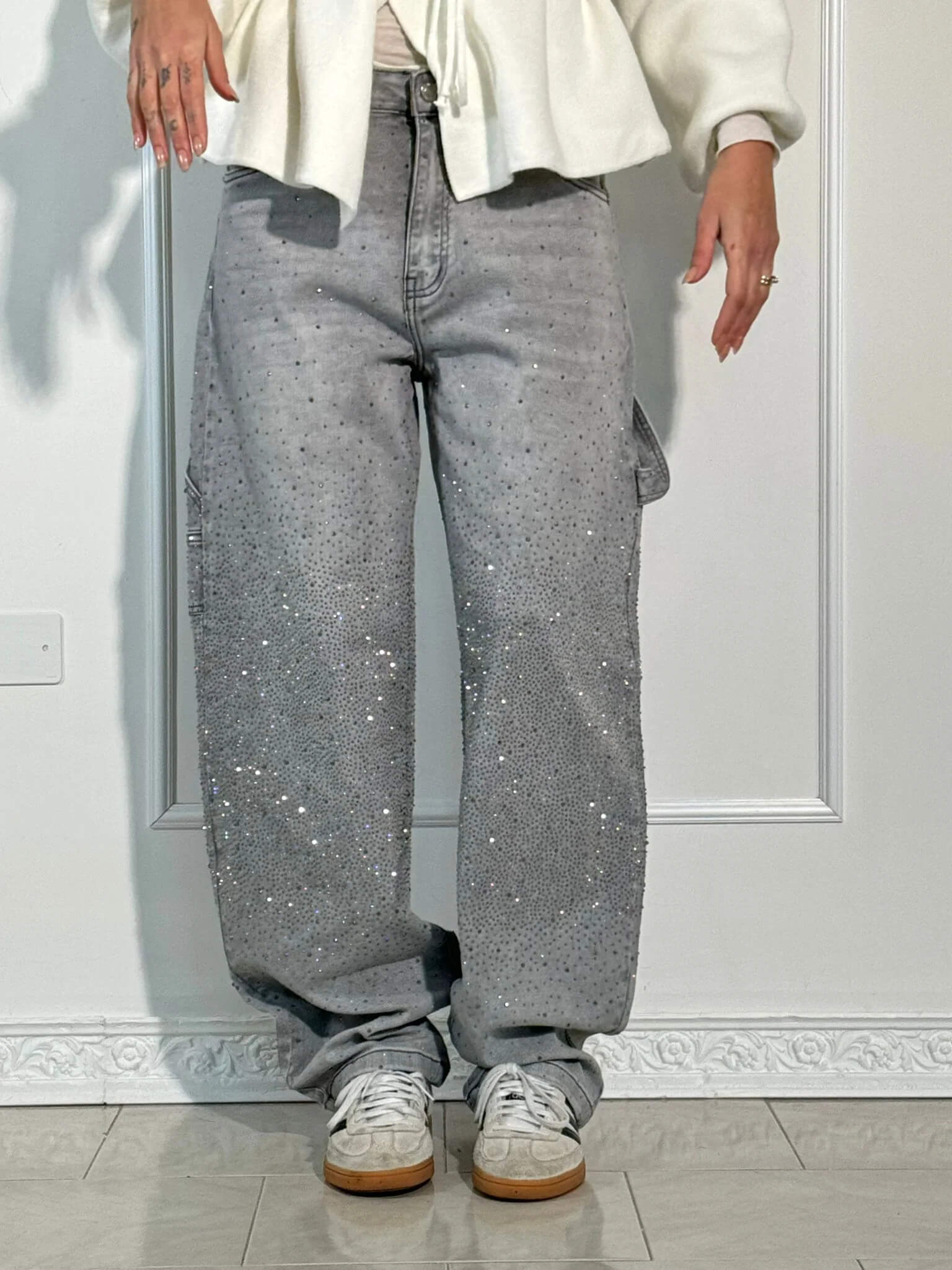 High-Waisted Glitter Baggy Jeans for Women