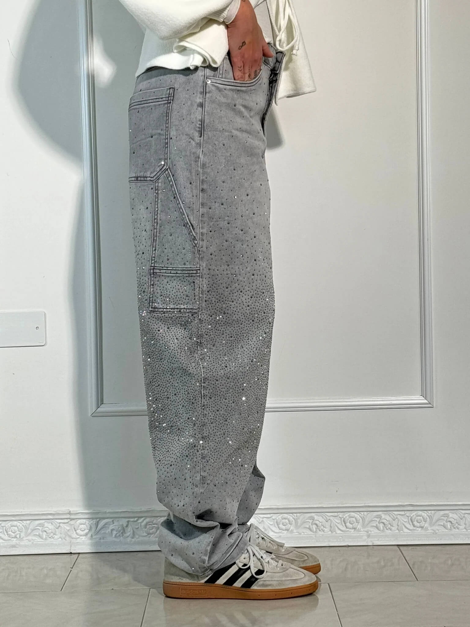 High-Waisted Glitter Baggy Jeans for Women