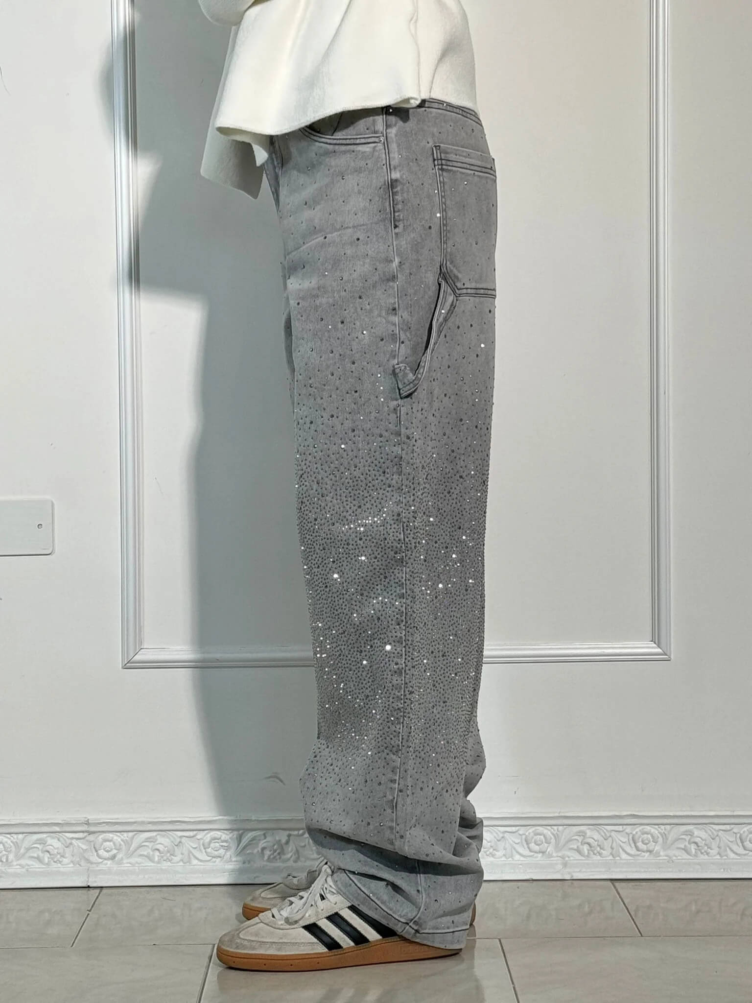High-Waisted Glitter Baggy Jeans for Women
