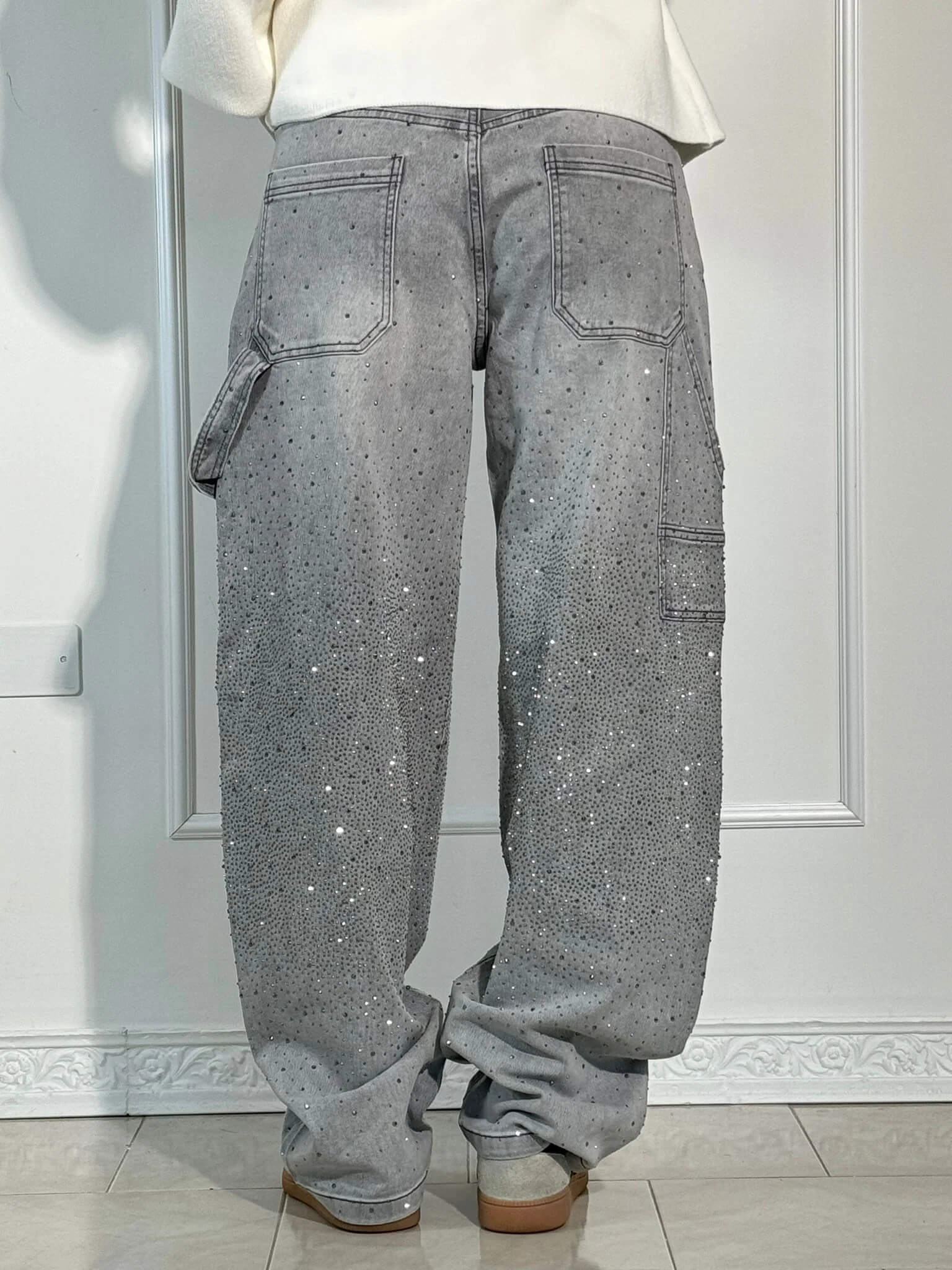 High-Waisted Glitter Baggy Jeans for Women