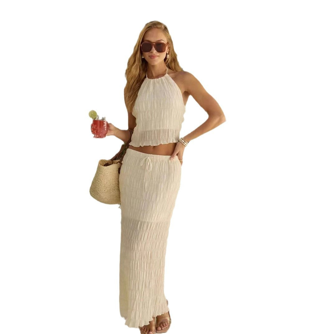 Salma - Ruffled Halterneck Pleated Crop Top
