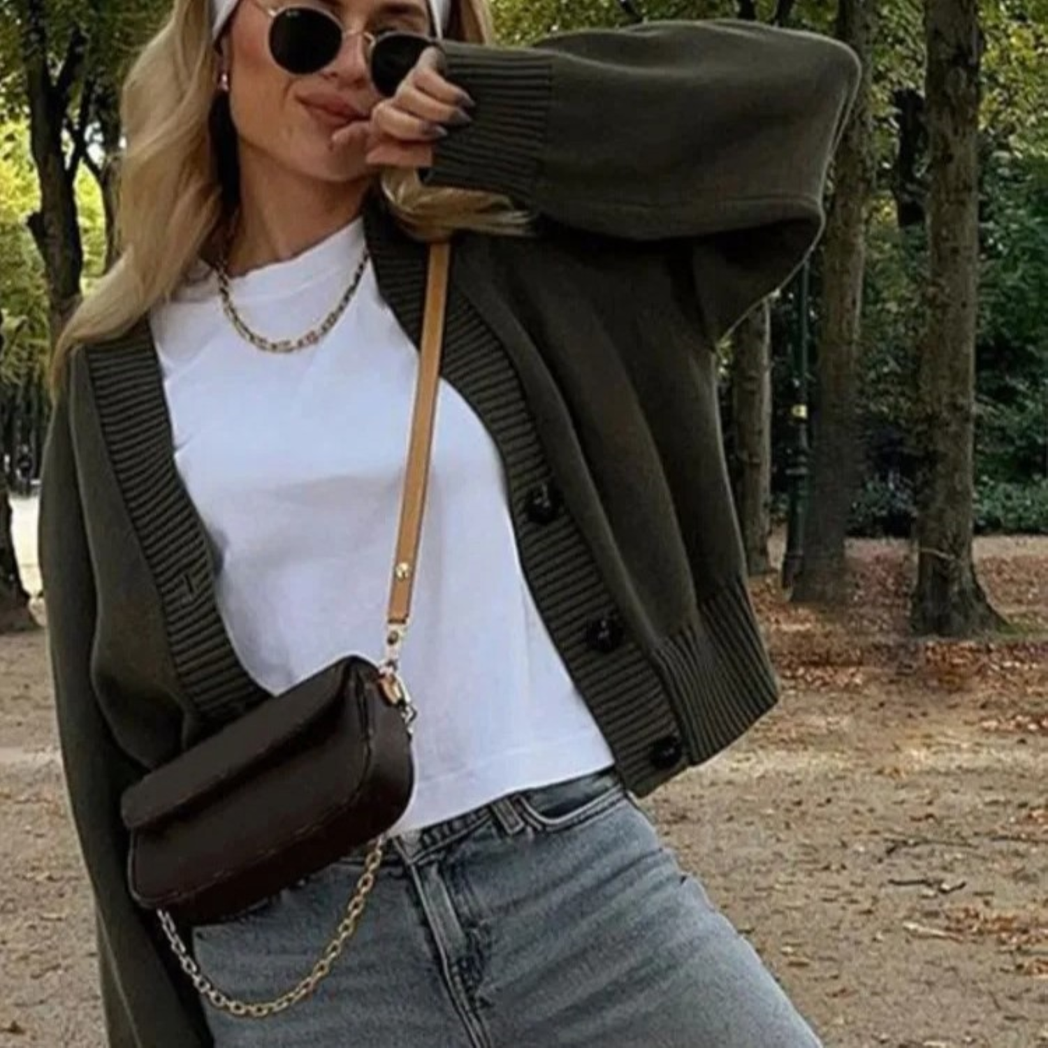 V-Neck Olive Green Knitted Cardigan