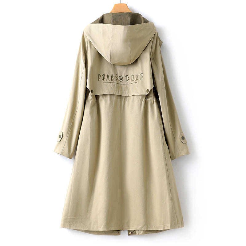Women's Waterproof Hooded Trench Coat with Adjustable Waist Drawstring