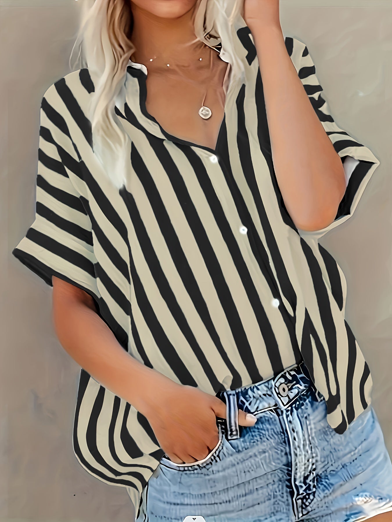 Bojana - Short Sleeve Striped Blouse