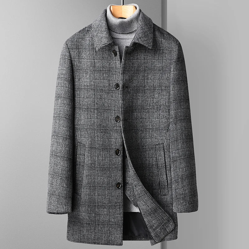Men's Regular Fit Grey Winter Trench Coat
