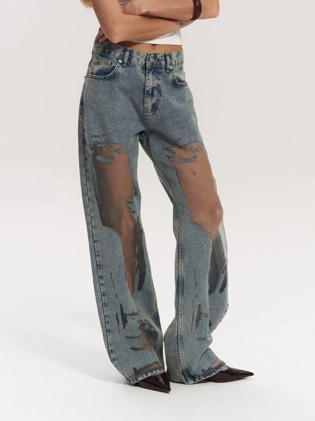 High-Waisted Transparent Women's Straight-Leg Jeans