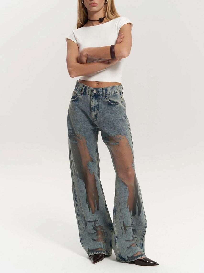 High-Waisted Transparent Women's Straight-Leg Jeans