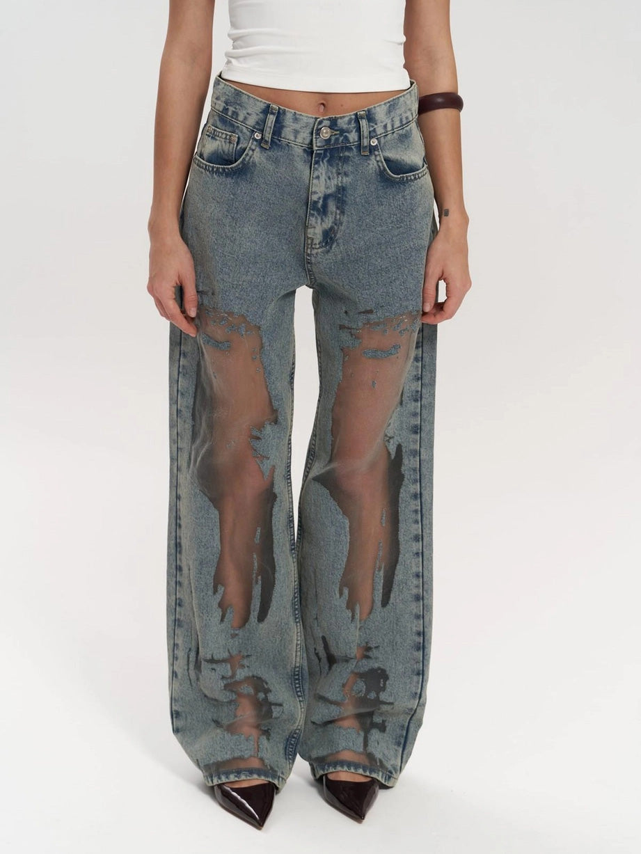 High-Waisted Transparent Women's Straight-Leg Jeans