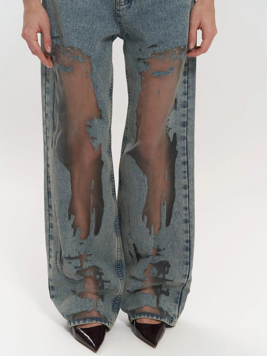 High-Waisted Transparent Women's Straight-Leg Jeans