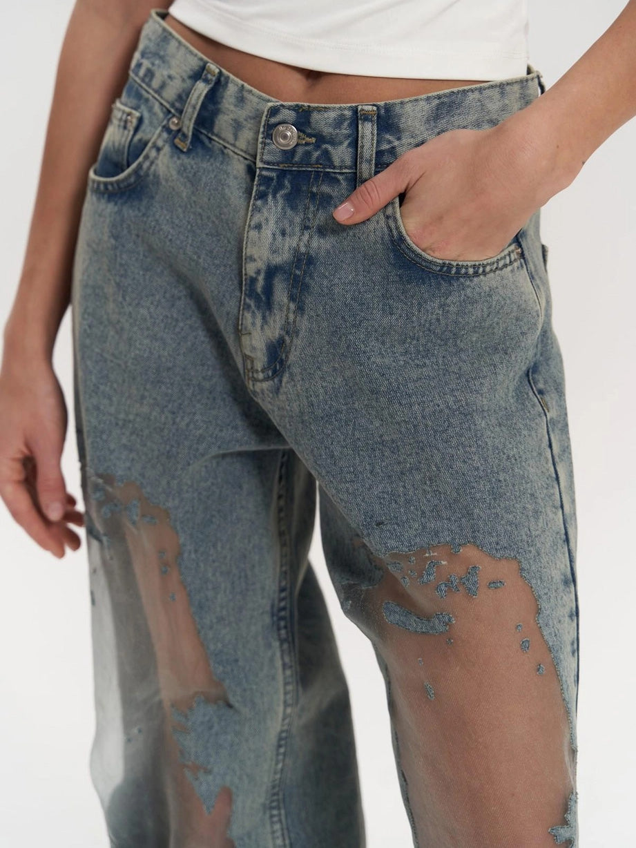 High-Waisted Transparent Women's Straight-Leg Jeans