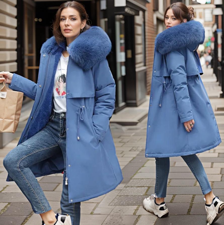 Women's Winter Puffer Jacket with Cozy Thick Collar and Adjustable Drawstring Waist