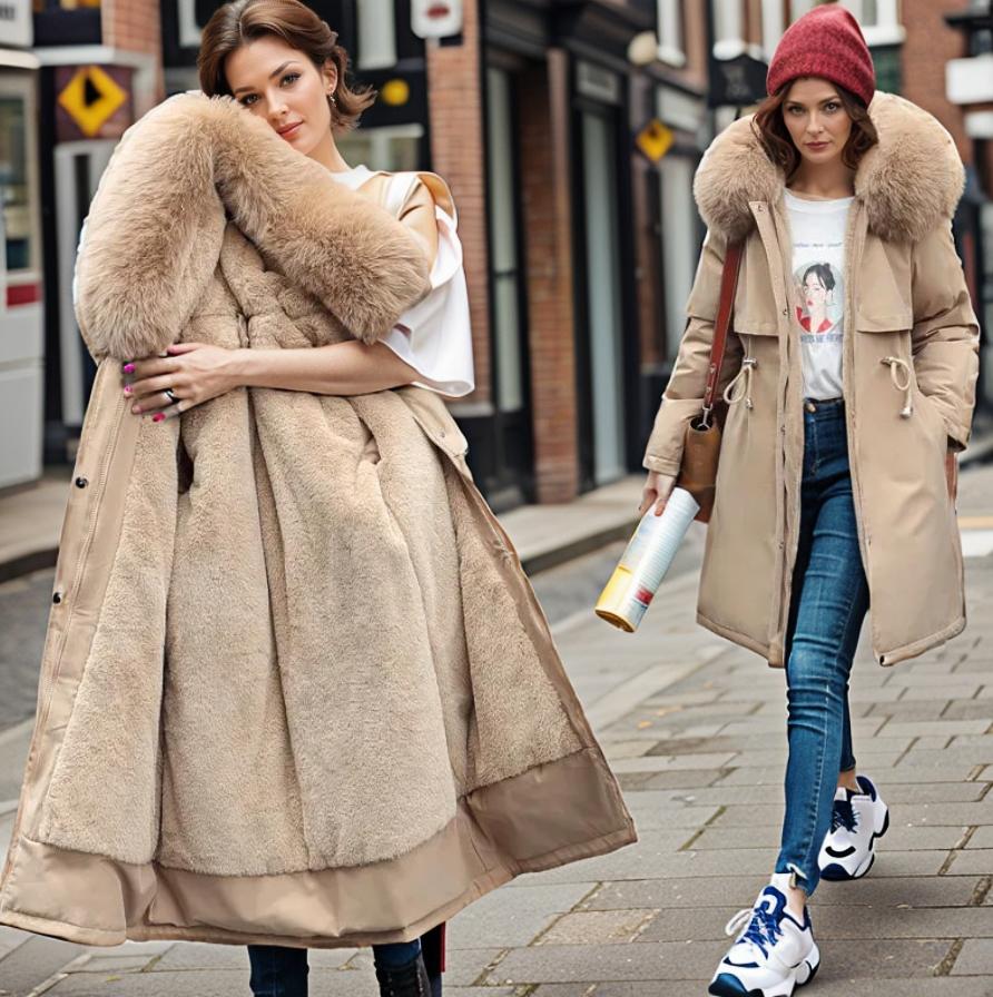 Women's Winter Puffer Jacket with Cozy Thick Collar and Adjustable Drawstring Waist